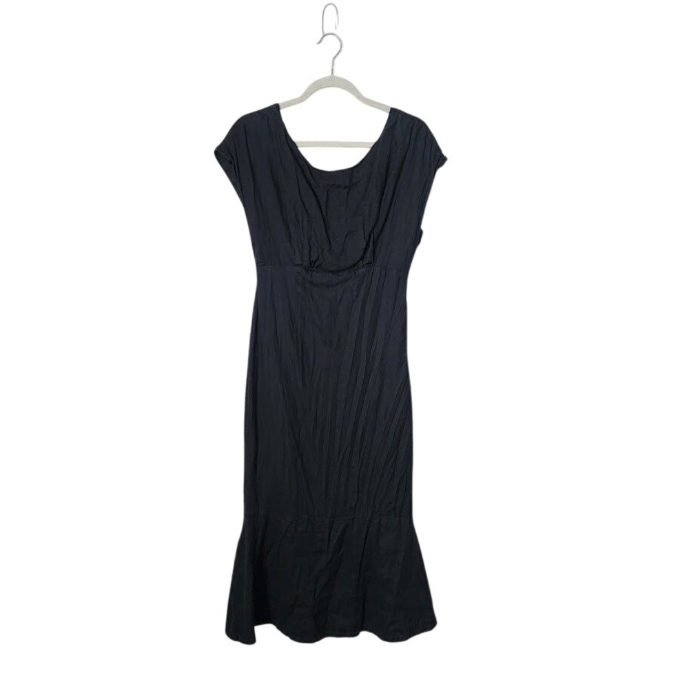 ANTHROPOLOGIE Maeve Short-Sleeve Linen Wrap-Back‎ Slim Midi Dress black S